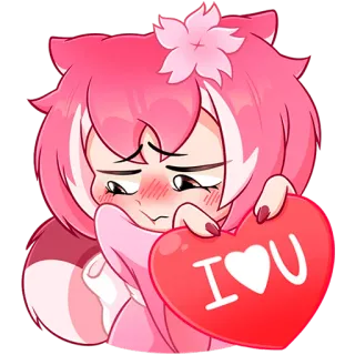 🫶 I <3 U anime, heart, love, cute, cartoon, pink, cat girl telegram sticker