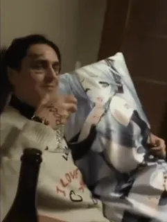 🍷 I love TV person, sitting, indoors, clothing, pillow telegram sticker