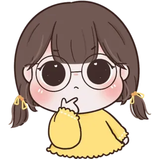 🧚‍♀ Dibujo animado, Chica, Lindo, Gafas, Amarillo, Pensando telegram sticker