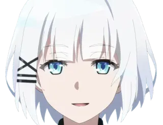 😏 Anime, Mädchen, Weißes Haar, Blaue Augen, Gesicht telegram sticker