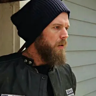 😳 man, beard, beanie, jacket, motorcycle club telegram sticker