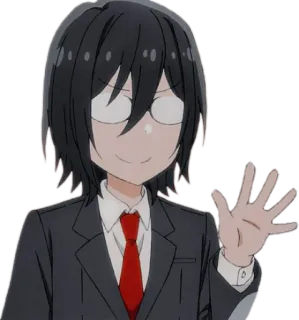 🖐️ Anime, Charakter, Anzug, rote Krawatte, winkend telegram sticker