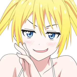 😏 สาวอนิเมะ, ผมบลอนด์, ยิ้มเยาะ, น่ารัก, การ์ตูน telegram sticker