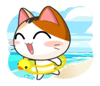 🏖 猫, ビーチ, 夏, 浮き輪, アヒル, 漫画, 可愛い, 動物 telegram sticker