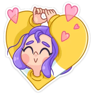 ❤️ Cartone animato, Personaggio, Cuore, Amore, Carino, Capelli viola telegram sticker