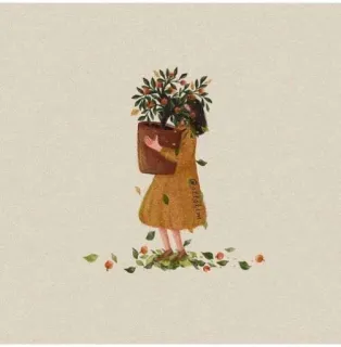 🌸 @fitfatfun.art искусство, иллюстрация, девушка, растение, осень, листья telegram sticker