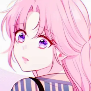 🎟 dziewczyna anime, różowe włosy, fioletowe oczy, kreskówka, słodkie, kobieta, portret, zdjęcie głowy telegram sticker