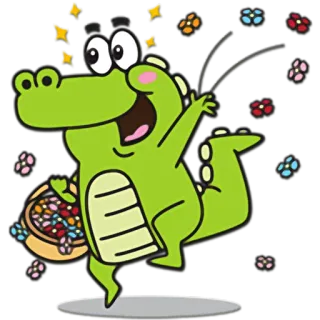 😃 cartoon, crocodile, animation, sticker, stars, flowers telegram sticker