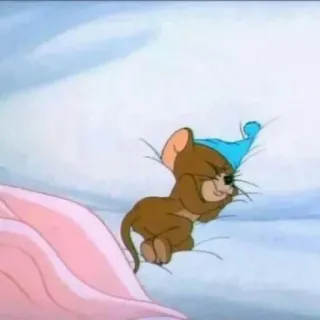 🌚 Jerry Tom and Jerry dessin animé, souris, sommeil, dormir, personnage, mignon, bonnet de nuit whatsapp sticker
