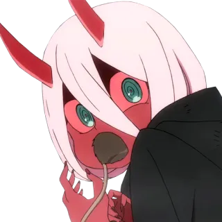 😦 Zero Two Darling in the Franxx anime, horns, girl, cute, pink, zero two, franxx telegram sticker