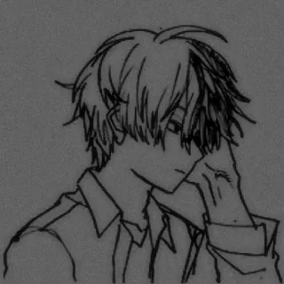 ⬛ 动漫, 漫画, 男孩, 悲伤, 沉思, 线条艺术 telegram sticker