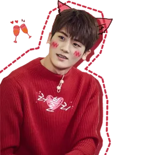 👿 carino, orecchie da gatto, persona, rosso, maglione, kawaii telegram sticker