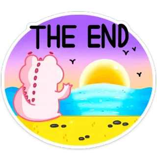 🔚 THE END fim, pôr do sol, desenho animado, dinossauro, praia, oceano, despedida, adeus telegram sticker