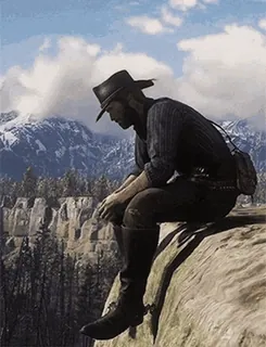 ⏳ Arthur Morgan Red Dead Redemption 2 Vaquero, Triste, Sentado, Montaña, Videojuego whatsapp sticker