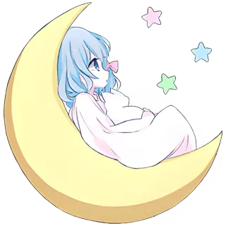 😴 Anime Mädchen, Mond, Sterne, niedlich, kawaii, schläfrig, entspannend, süß telegram sticker