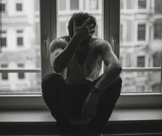 🖤 man, window, sitting, middle finger, upset, silhouette telegram sticker