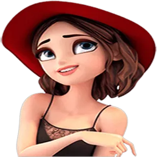 😀 kobieta, kapelusz, czerwony kapelusz, kreskówka, moda, dziewczyna telegram sticker