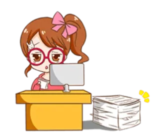 😐 anime, garota, computador, escritório, estressado, burocracia whatsapp sticker