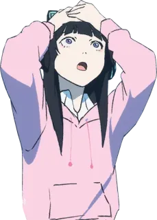 😱 Anime, Mädchen, Pinker Hoodie, Überrascht, Charakter telegram sticker