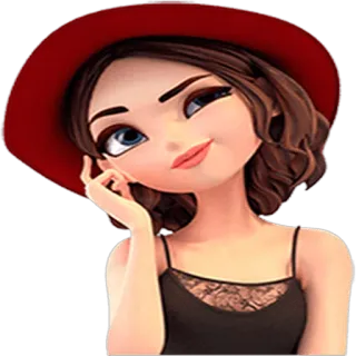 😏 kobieta, kreskówka, dziewczyna, kapelusz, portret telegram sticker
