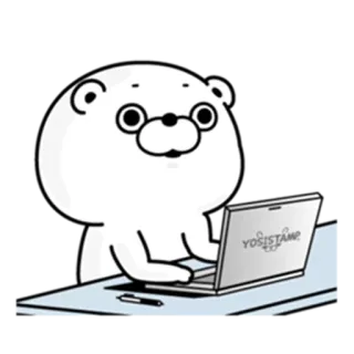 💻 YOSISTAMP медведь, мультфильм, ноутбук, очки, белый медведь, yosistamp whatsapp sticker