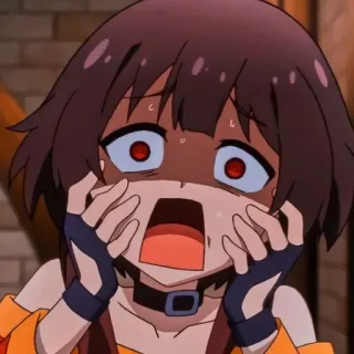 ✨ Megumin Konosuba animé, Konosuba, Megumin, mignon, effrayé, yeux rouges telegram sticker