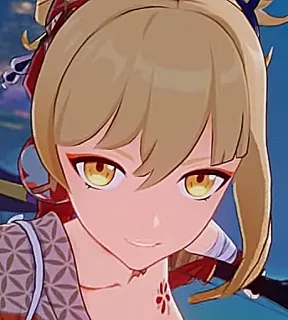 🎇 Yoimiya Genshin Impact Anime, Videojuego, Genshin Impact, Yoimiya, Personaje, Sonriendo, Pelo rubio, Mujer telegram sticker