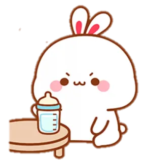 🐰 귀여운, 토끼, 카와이, 젖병, 동물, 만화 telegram sticker