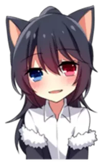 😌 Fille anime, Oreilles de chat, Hétérochromie, Mignon, Manga, Kawaii, Otaku, Dessin animé telegram sticker