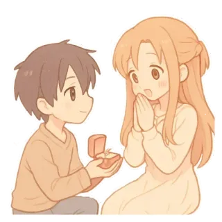 ❤ Asuna Yuuki, Kirito Sword Art Online Аниме, Предложение, Любовь, Романтика, Мультфильм, Пара, Отношения whatsapp sticker