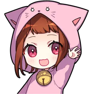 👋 Anime, Orecchie da gatto, Kawaii, Carino, Chibi, Ragazza, Cartone animato, Rosa telegram sticker