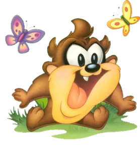 😍 Taz Looney Tunes cartoon, tasmanian devil, cute, baby, animal, butterflies telegram sticker