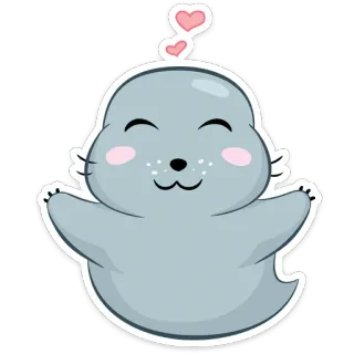 😍 тюлень, милый, животное, мультфильм, сердце, кавай telegram sticker