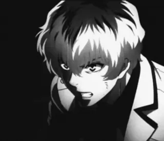 🀄 Ken Kaneki Tokyo Ghoul anime, manga, ghoul, violence, dark, black and white telegram sticker