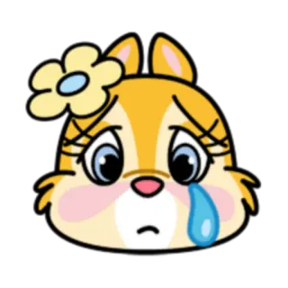 😢 卡通, 伤心, 哭泣, 松鼠, 花, 表情符号 telegram sticker
