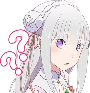 😶 Emilia Re:Zero ? ? anime, question, cute, confused, emilia, re:zero telegram sticker