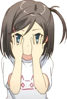 😣 fille anime, enfant, dessin animé, mignon, kawaii, yeux, visage whatsapp sticker