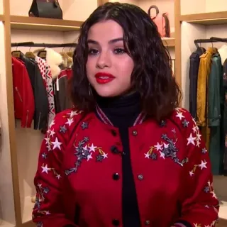 👜 Selena Gomez Celebridad, Mujer, Actriz, Cantante, Chaqueta roja, Selena Gomez telegram sticker