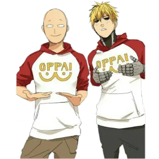 🙂 Saitama One-Punch Man OPPAI! Аниме, Ванпанчмен, Сайтама, Генос, Оппай whatsapp sticker