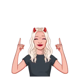 👆 diabeł, rogi, dziewczyna, blondynka, wskazywanie, kreskówka, naklejka telegram sticker