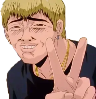 😐 动漫, 男人, 和平标志, 金链, 卡通, 插画 telegram sticker