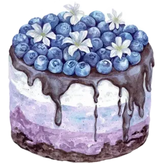 🌟 taart, dessert, bosbes, bloemen, aquarel, eten, zoet, gebak telegram sticker