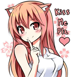 💋 Kiss Me Plz Anime, Kawaii, Lindo, Chica, Beso, Corazón whatsapp sticker