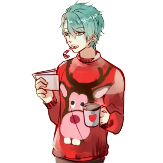 ☕️ Anime, Natale, Vacanza, Inverno, Personaggio, Rosso, Maglione telegram sticker