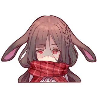 😔 Anime, Orecchie da coniglio, Ragazza, Sciarpa, Occhi rossi telegram sticker