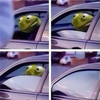 🤐 Kermit Kermit, meme, driving, puppet, Muppets, car, window telegram sticker