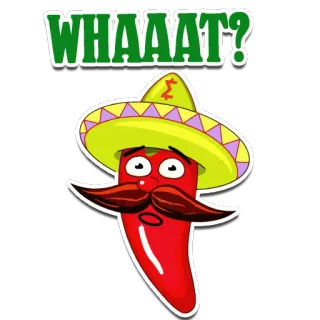 ⁉️ WHAAAT? cartoon, mexican, chili pepper, surprised, sombrero telegram sticker