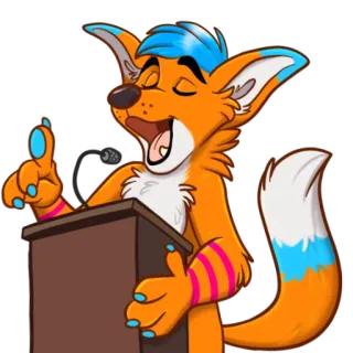 🗣 renard, dessin animé, animal, discours, podium, microphone whatsapp sticker