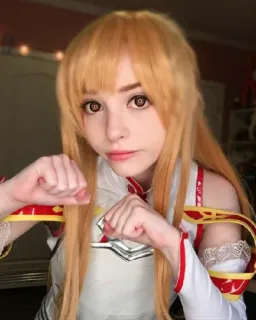 🥰 Asuna Yuuki Sword Art Online อนิเมะ, คอสเพลย์, ผมบลอนด์, ตัวละคร, Sword Art Online, อาสึนะ ยูกิ whatsapp sticker