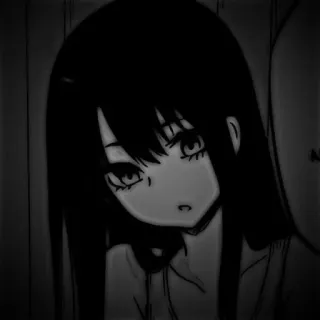 🉑 Anime, Dziewczyna, Manga, Portret, Smutny, Monochromatyczny telegram sticker